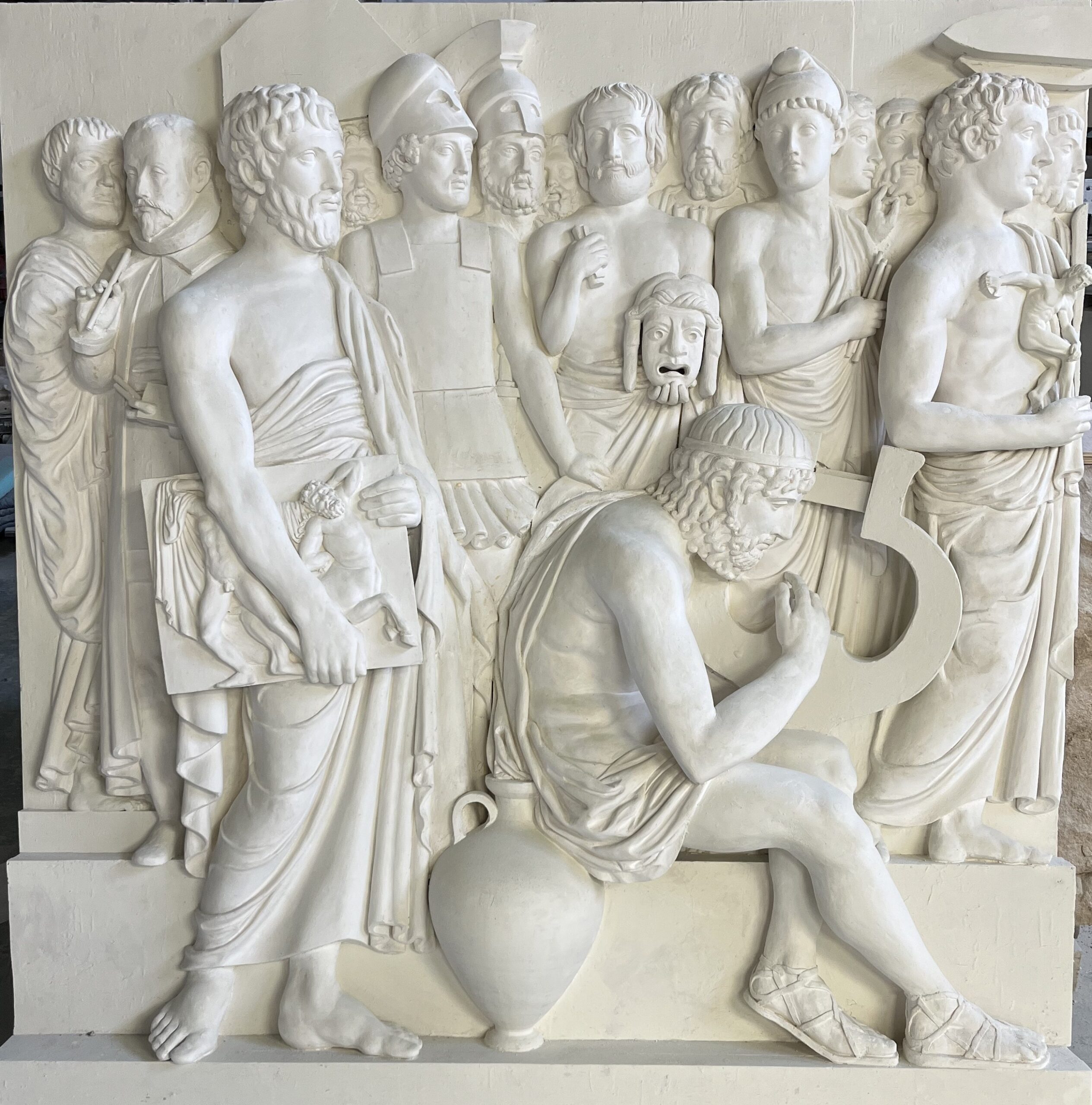 Left Panel 
Featuring El Greco, Pericles, Xenophon, and Euripides - work in progress by Master Stone Carver Nicholas Fairplay